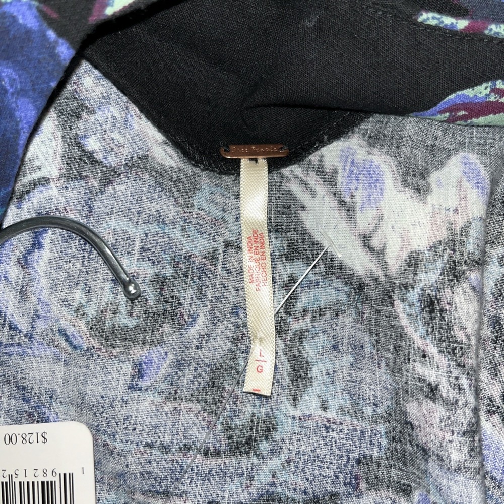 Free People Mayberry Mini Dress Size Large Blue Purple Floral Linen Blend NWT - Picture 14 of 14